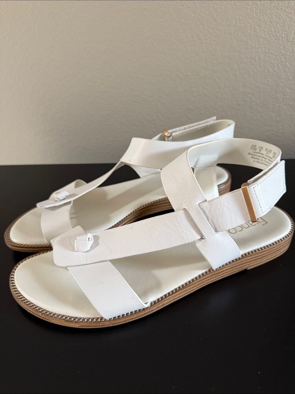 Franco Sarto Glenni White Leather T-Strap Sandals
